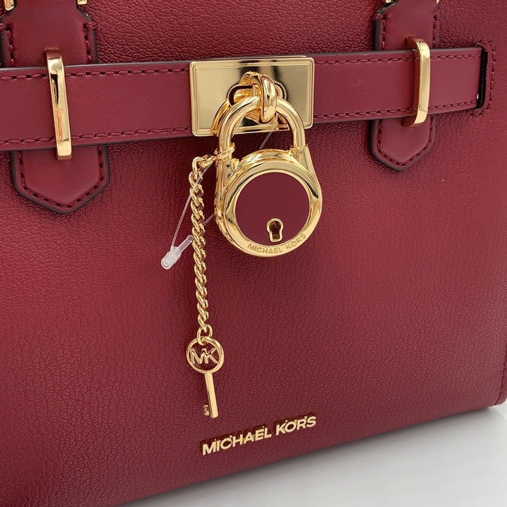 Michael Kors Hamilton Small Satchel Shoulder Crossbody Bag Dark Cherry COLOR - Picture 16 of 16